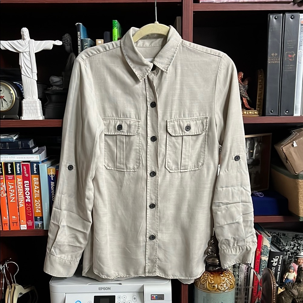 Beige Button-Up Shirt with Pockets